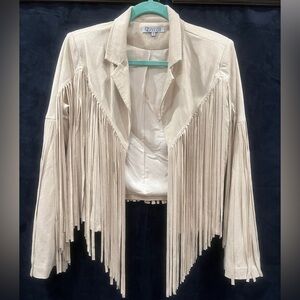 CZ Collection By Cezele Cream Boho Western Fringe Jacket, Faux Suede size Small